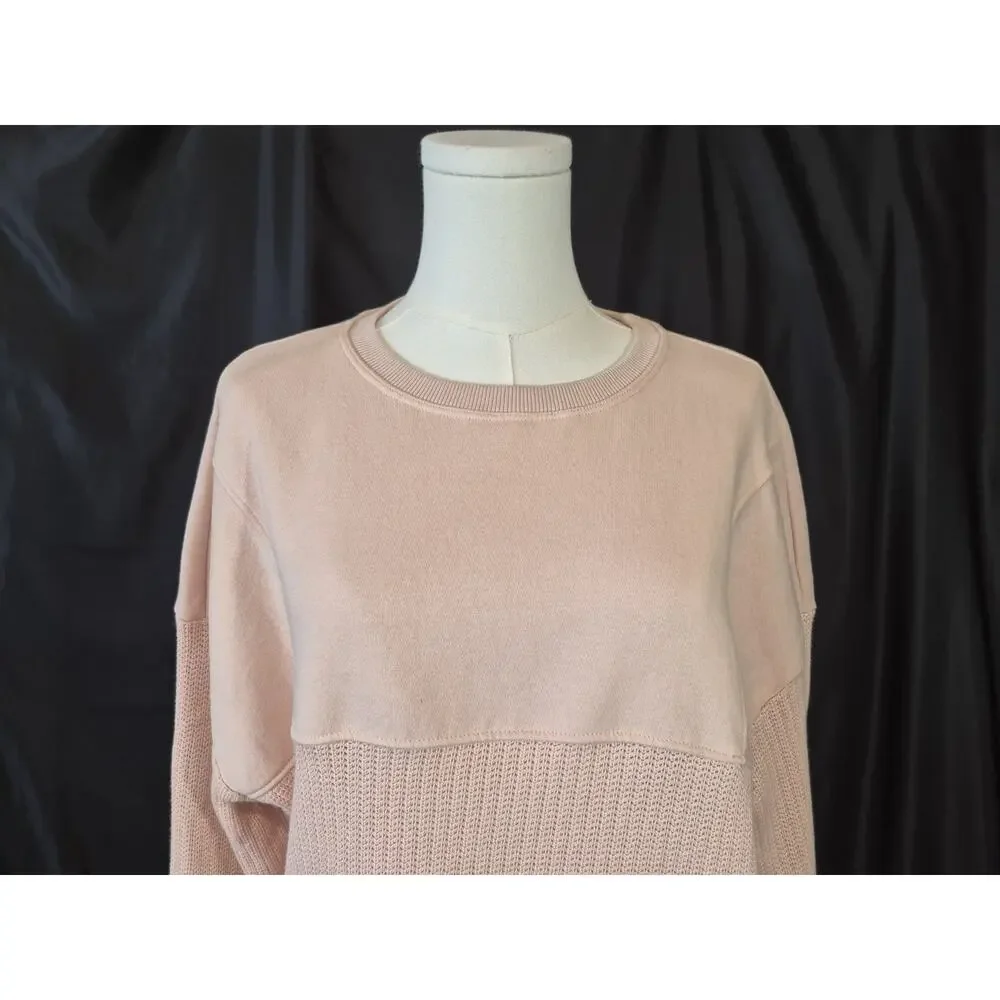 Anthropologie Pilcro Mixed Rib Sweatshirt Neutral Pink XS - Picture 4 of 10